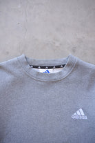 Adidas Grey Embroidered Spellout Crewneck — 1990s (L) - Retrospective Store