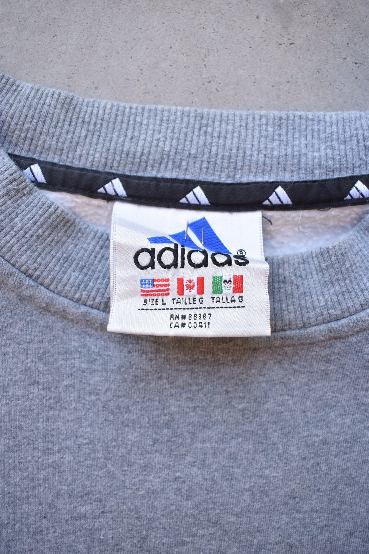 Adidas Grey Embroidered Spellout Crewneck — 1990s (L) - Retrospective Store