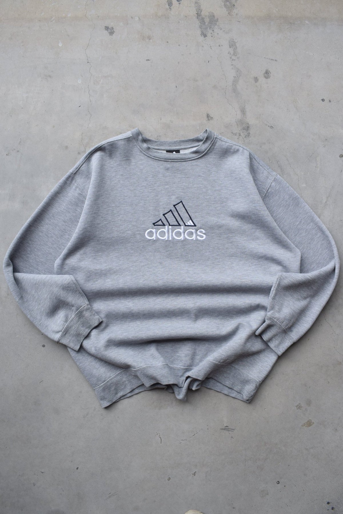 Adidas Grey Embroidered Spellout Crewneck — 2000s (XXL) - Retrospective Store