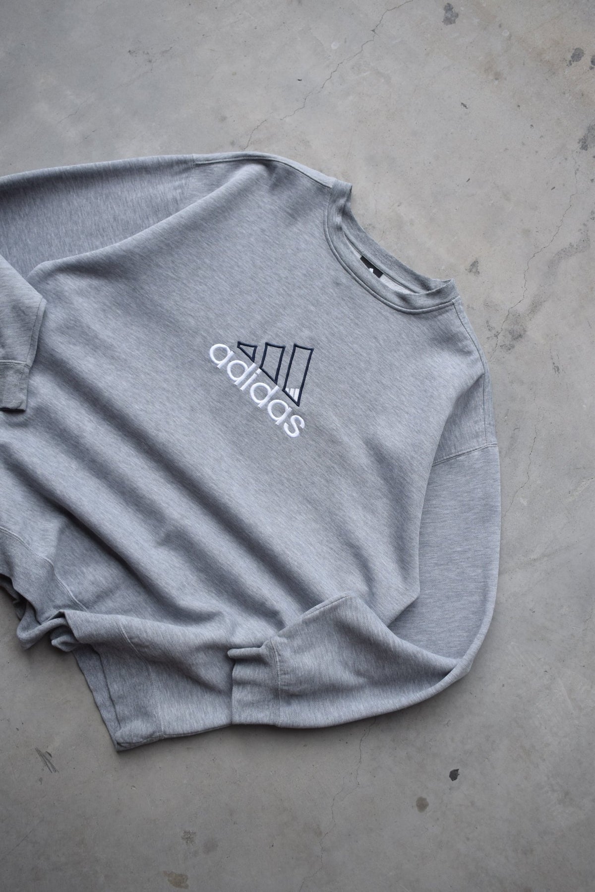 Adidas Grey Embroidered Spellout Crewneck — 2000s (XXL) - Retrospective Store
