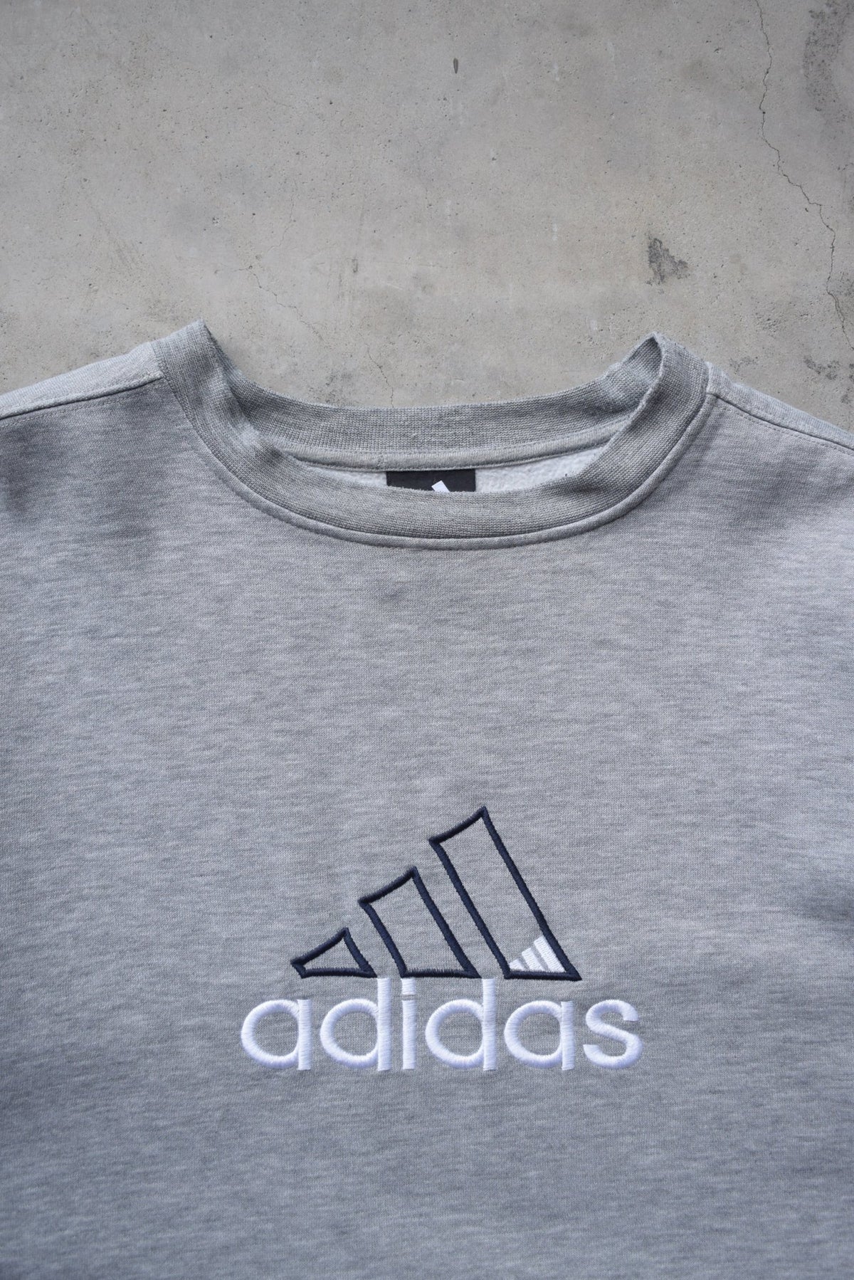 Adidas Grey Embroidered Spellout Crewneck — 2000s (XXL) - Retrospective Store