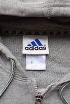 Adidas Grey Embroidered Spellout Full-Zip Hoodie — 1990s (XL) - Retrospective Store