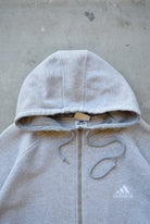 Adidas Grey Embroidered Spellout Full-Zip Hoodie — 1990s (XL) - Retrospective Store