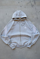 Adidas Grey Embroidered Spellout Full-Zip Hoodie — 1990s (XL) - Retrospective Store