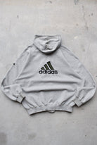 Adidas Grey Embroidered Spellout Full-Zip Hoodie — 1990s (XL) - Retrospective Store