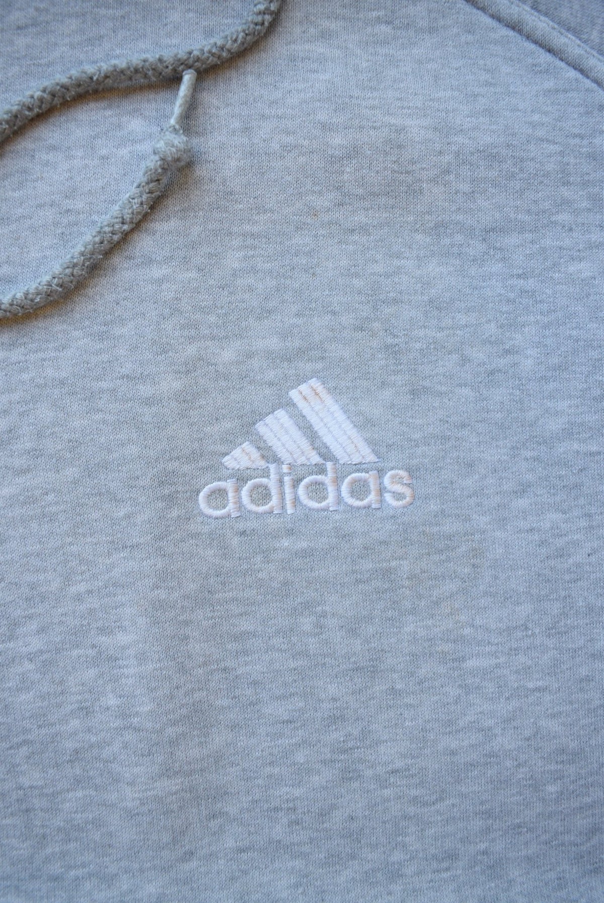 Adidas Grey Embroidered Spellout Full-Zip Hoodie — 1990s (XL) - Retrospective Store