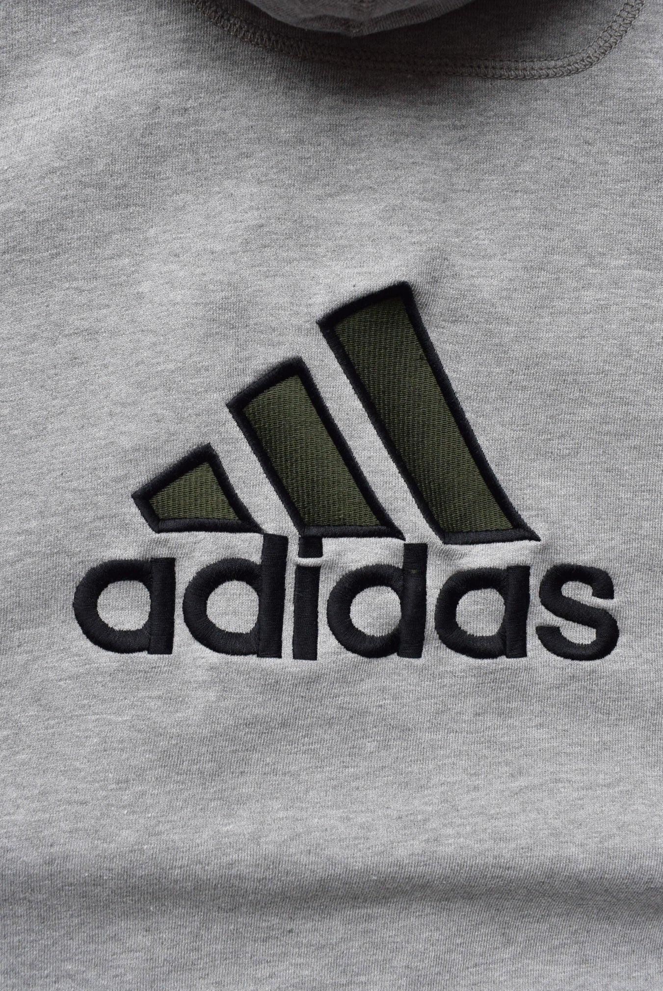Adidas Grey Embroidered Spellout Full-Zip Hoodie — 1990s (XL) - Retrospective Store