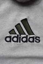Adidas Grey Embroidered Spellout Full-Zip Hoodie — 1990s (XL) - Retrospective Store