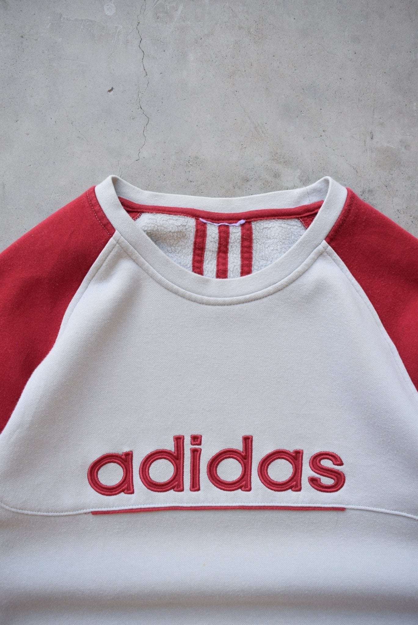 Adidas Grey & Red Embroidered Spellout Crewneck — 2000s (S) - Retrospective Store
