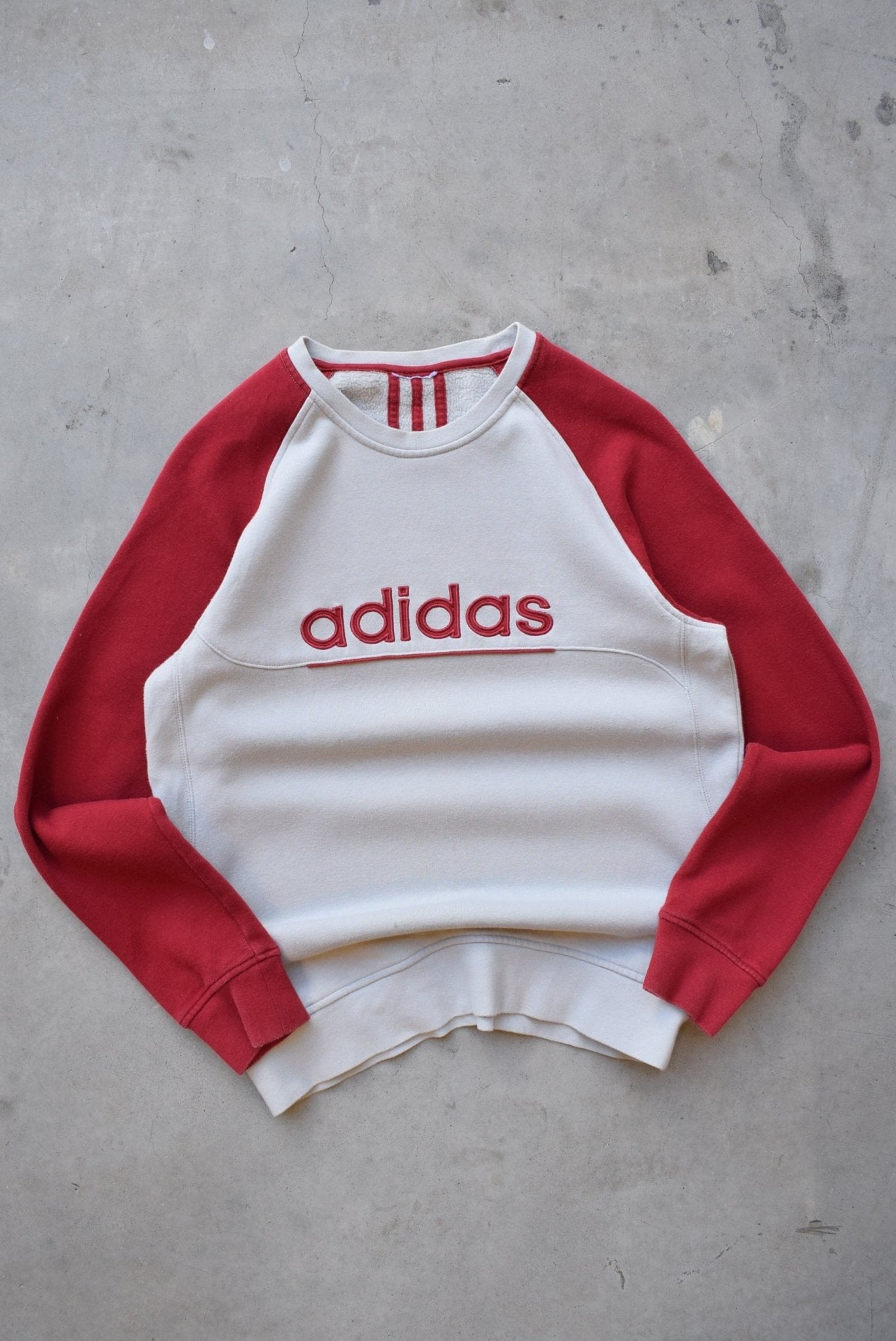 Adidas Grey & Red Embroidered Spellout Crewneck — 2000s (S) - Retrospective Store