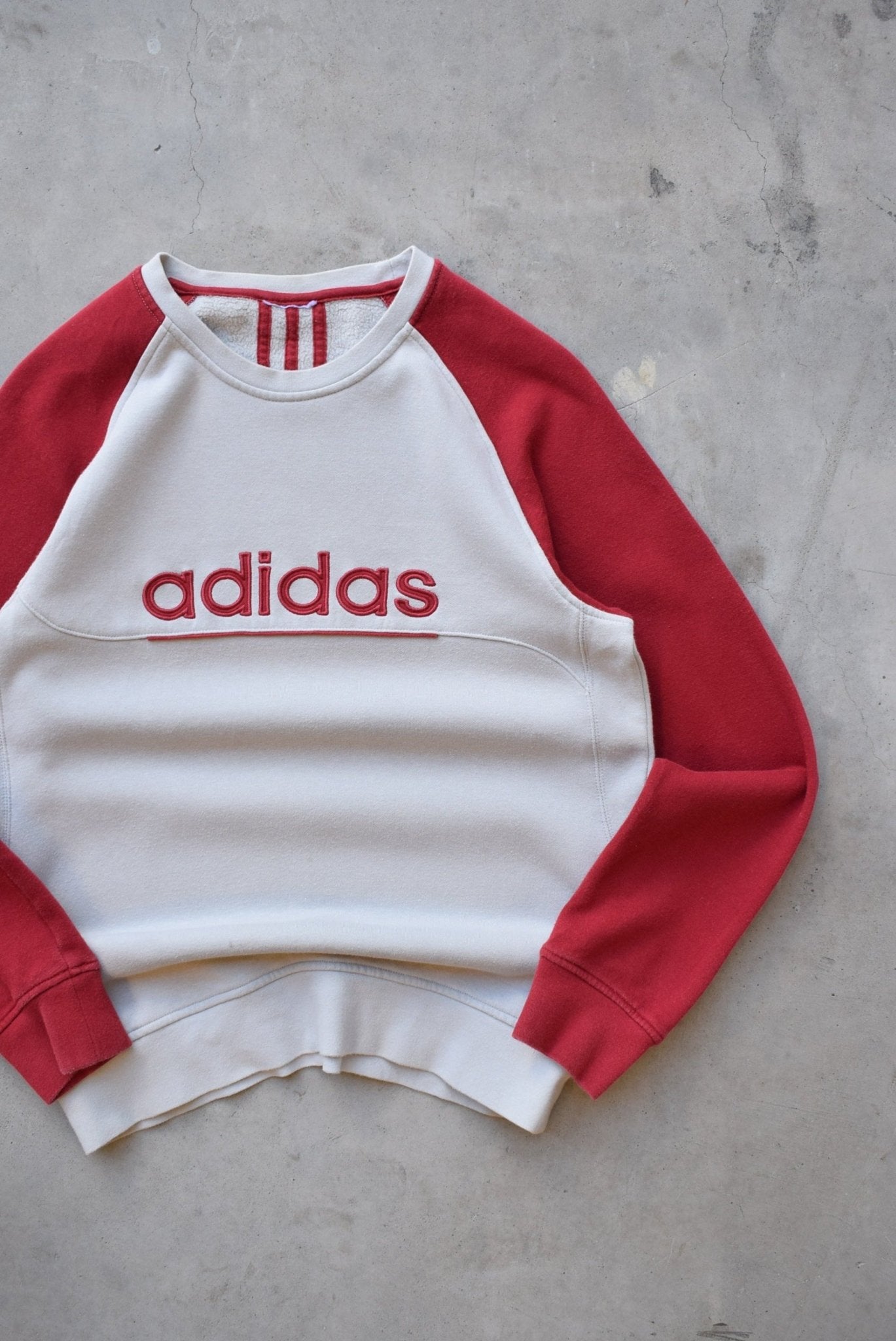 Adidas Grey & Red Embroidered Spellout Crewneck — 2000s (S) - Retrospective Store