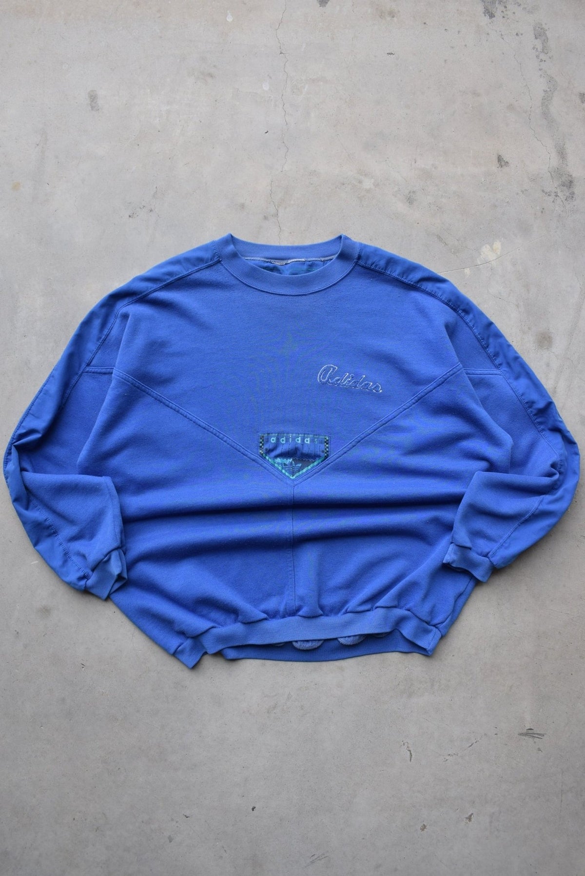 Adidas Lifestyle Blue Embroidered Spellout Crewneck — 1990s (L) - Retrospective Store