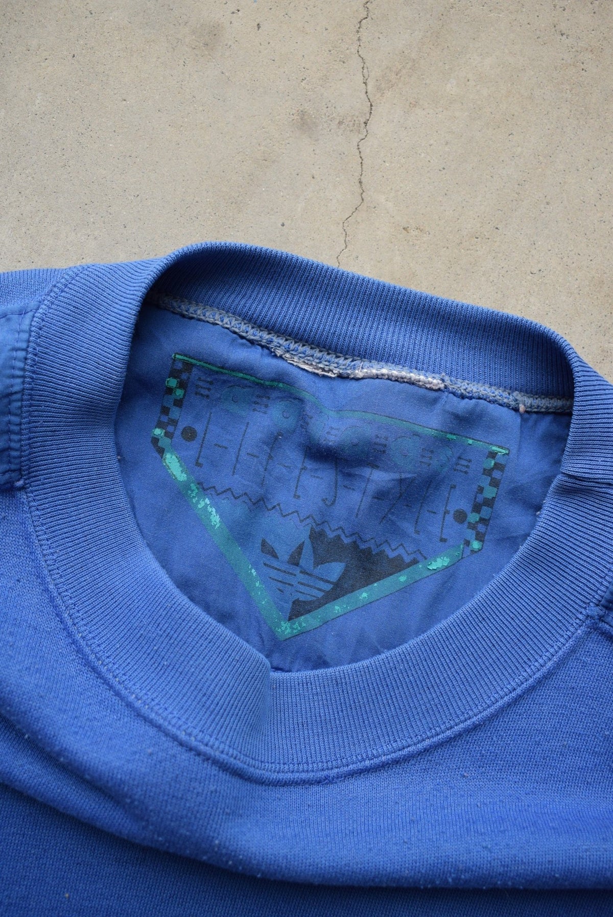 Adidas Lifestyle Blue Embroidered Spellout Crewneck — 1990s (L) - Retrospective Store