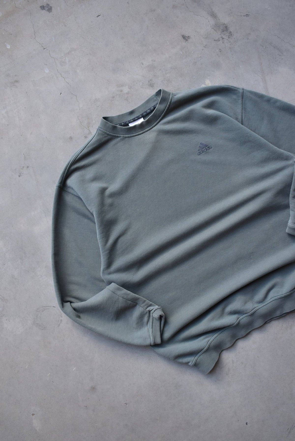 Adidas Moss-Green Embroidered Spellout Crewneck — 1990s (L) - Retrospective Store
