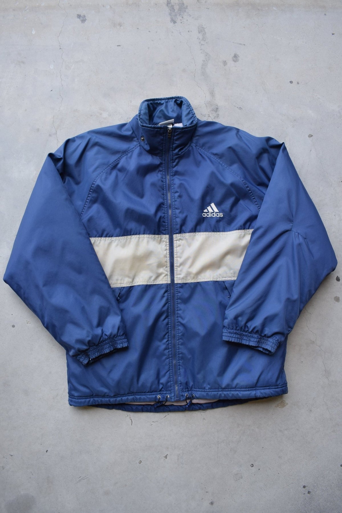 Adidas Navy & Cream Embroidered Heavyweight Jacket — 1990s (L/XL) - Retrospective Store