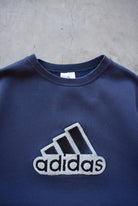 Adidas Navy Embroidered Spellout Crewneck — 1990s (L) - Retrospective Store