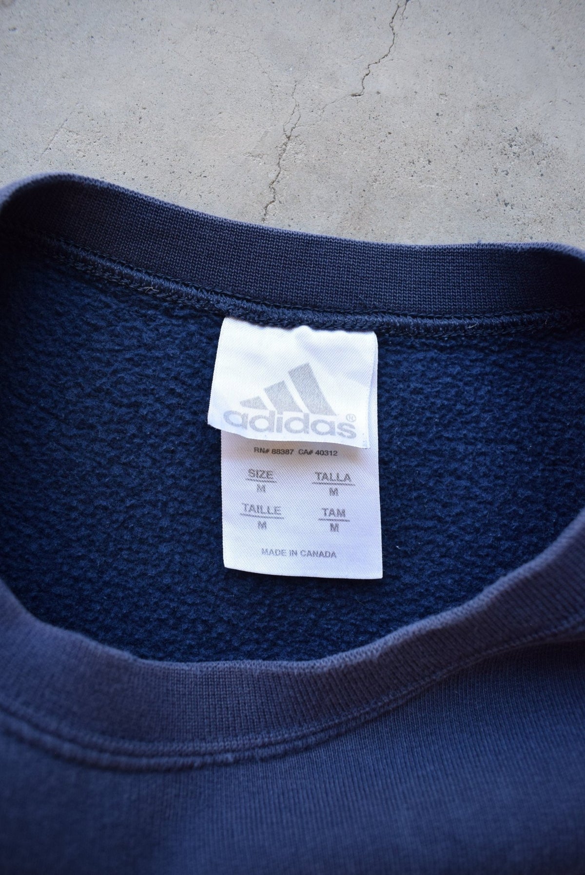 Adidas Navy Embroidered Spellout Crewneck — 1990s (L) - Retrospective Store