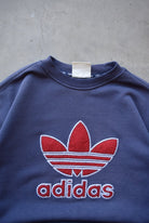 Adidas Navy Embroidered Spellout Crewneck — 1990s (M) - Retrospective Store
