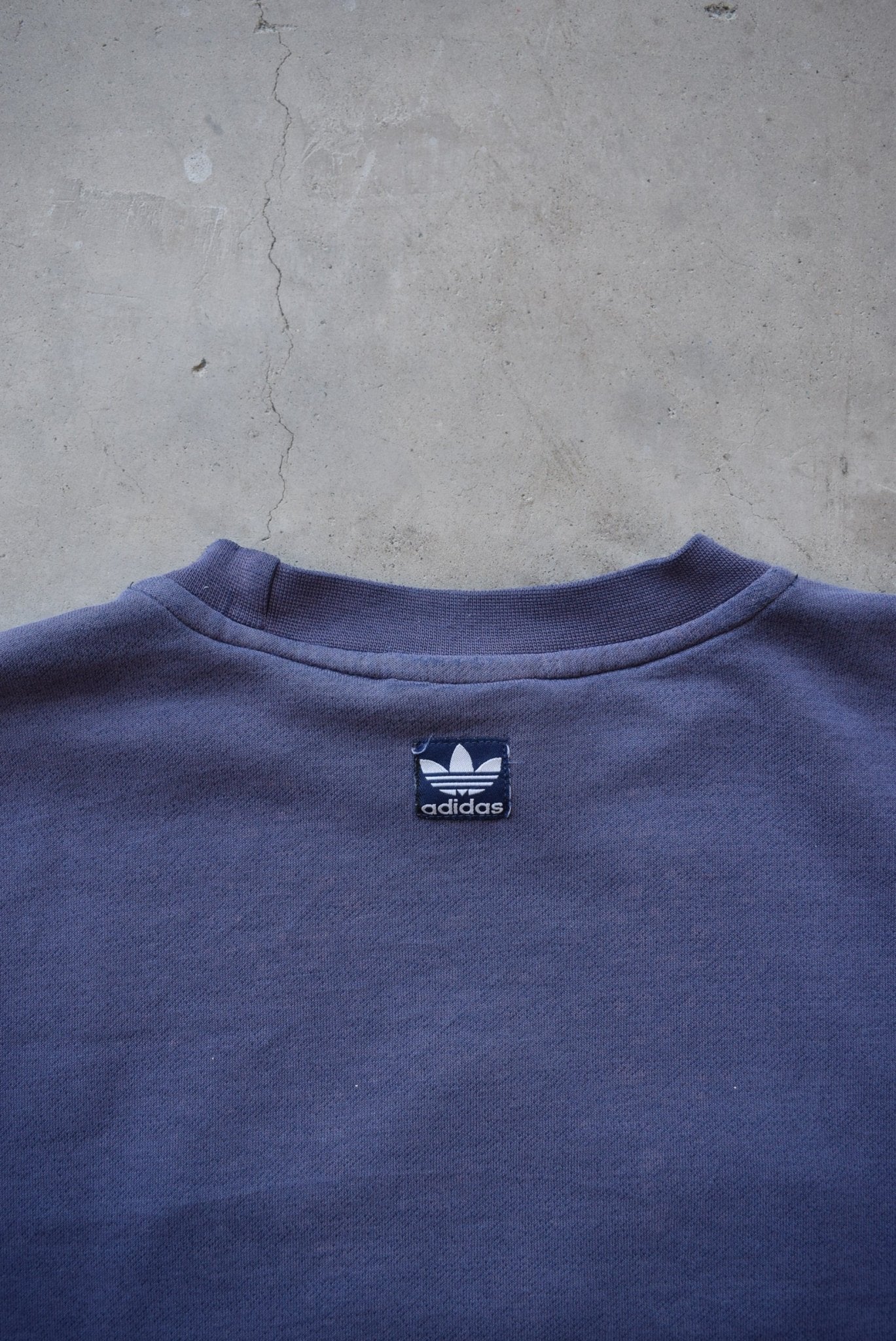 Adidas Navy Embroidered Spellout Crewneck — 1990s (M) - Retrospective Store
