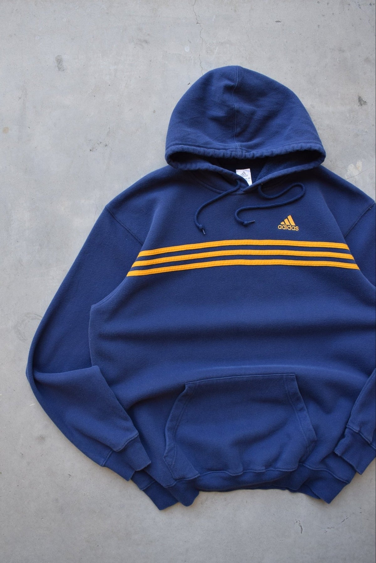Adidas Navy Embroidered Spellout Hoodie — 2000s (L) - Retrospective Store