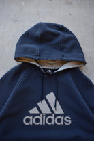 Adidas Navy Embroidered Spellout Hoodie — 2000s (L) - Retrospective Store