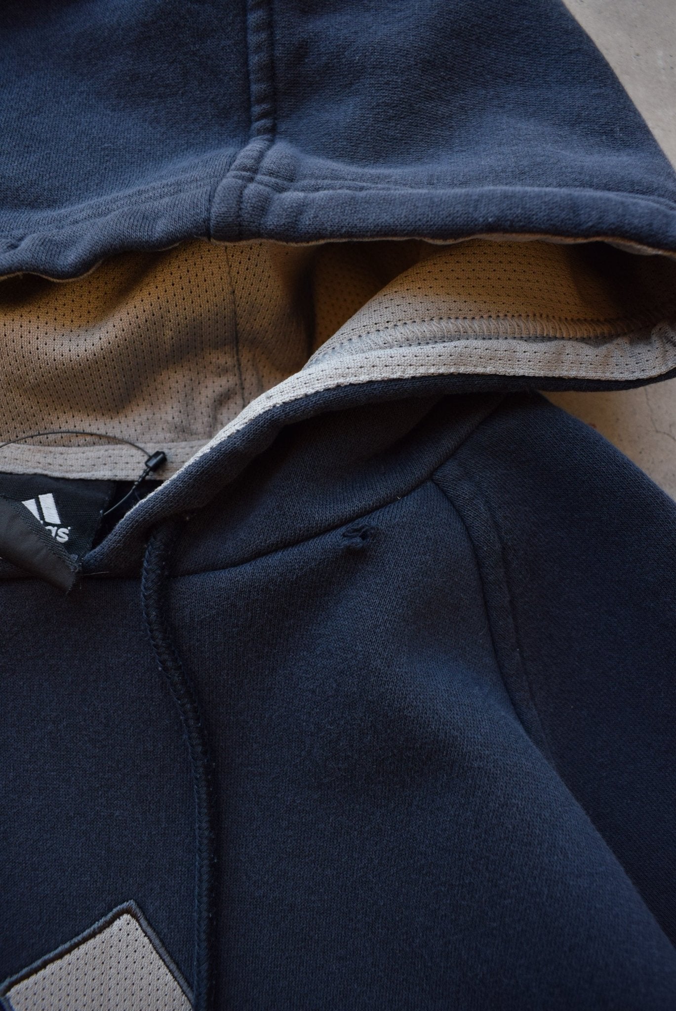 Adidas Navy Embroidered Spellout Hoodie — 2000s (L) - Retrospective Store