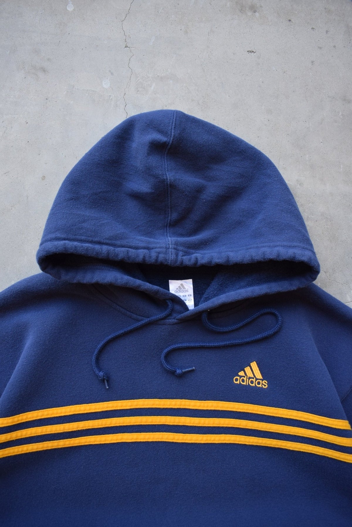 Adidas Navy Embroidered Spellout Hoodie — 2000s (L) - Retrospective Store