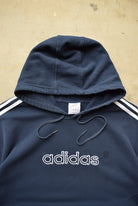Adidas Navy Embroidered Spellout Hoodie — 2000s (XXL) - Retrospective Store