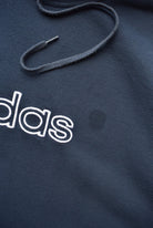 Adidas Navy Embroidered Spellout Hoodie — 2000s (XXL) - Retrospective Store
