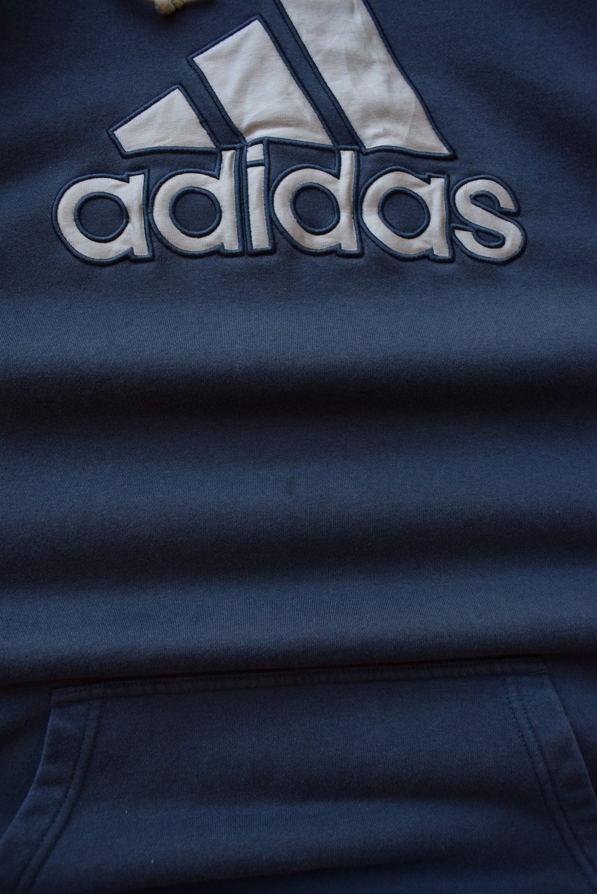 Adidas Navy Embroidered Spellout Hoodie — 2000s (XXL) - Retrospective Store