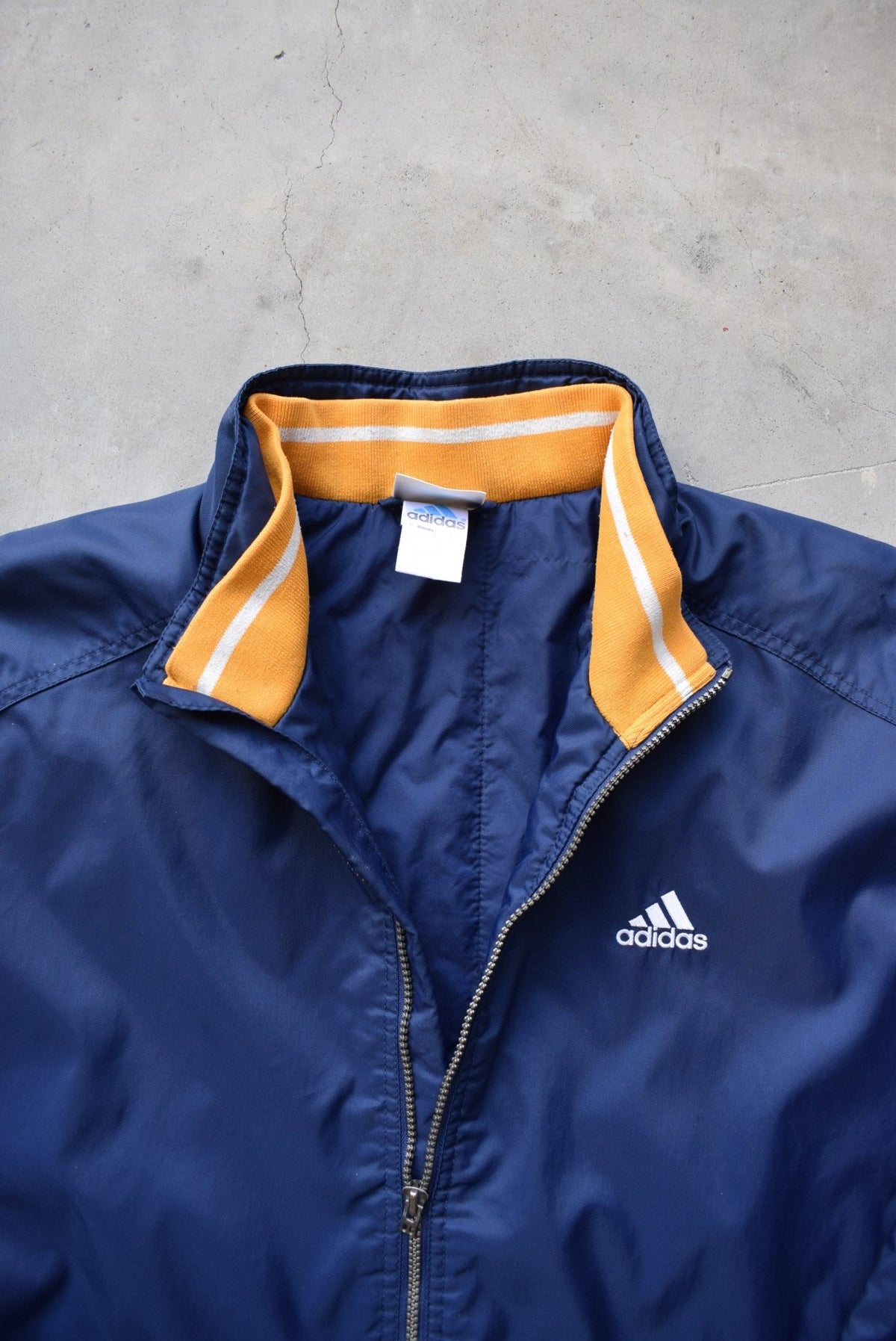 Adidas Navy Embroidered Spellout Jacket — 1990s (L) - Retrospective Store