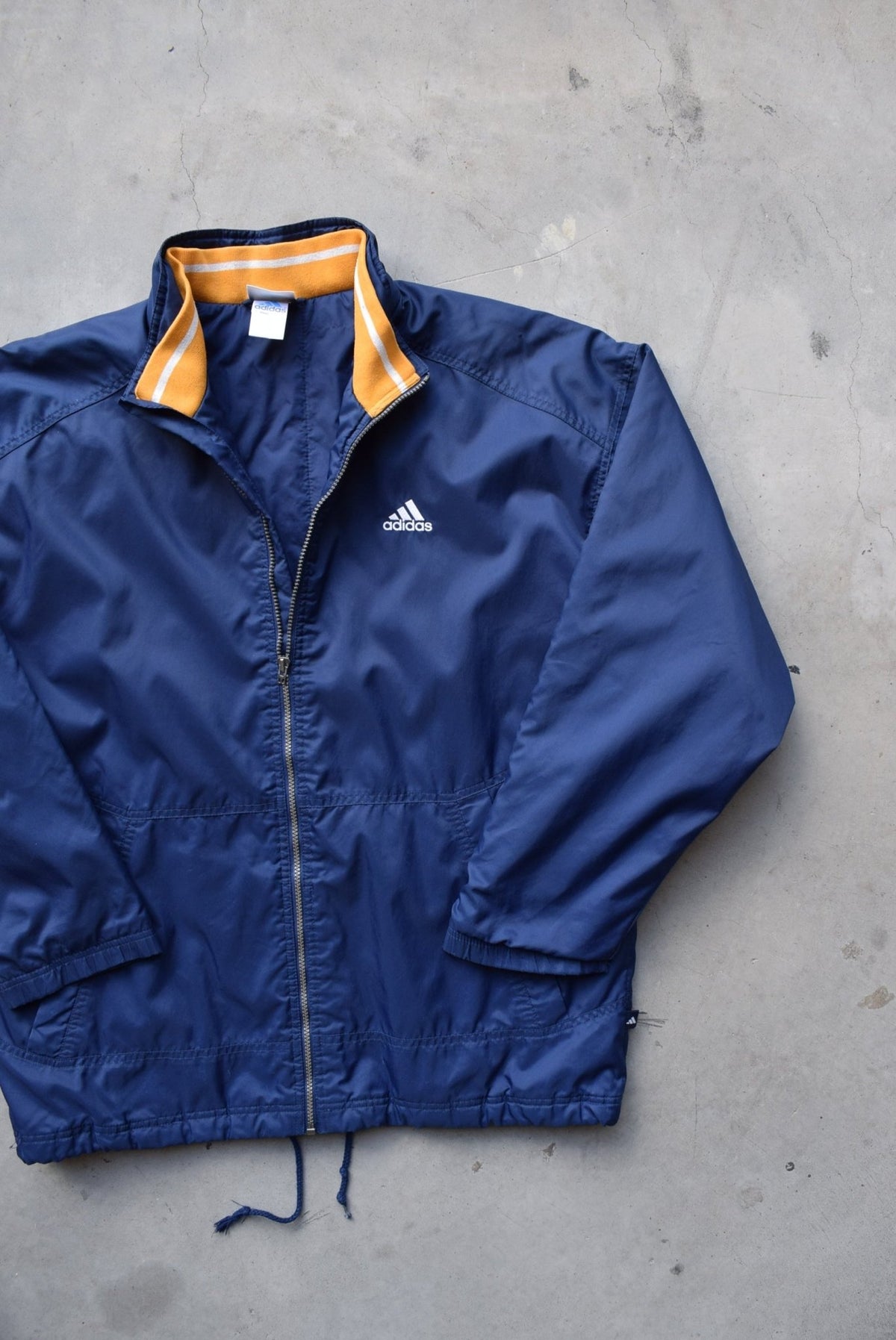 Adidas Navy Embroidered Spellout Jacket — 1990s (L) - Retrospective Store