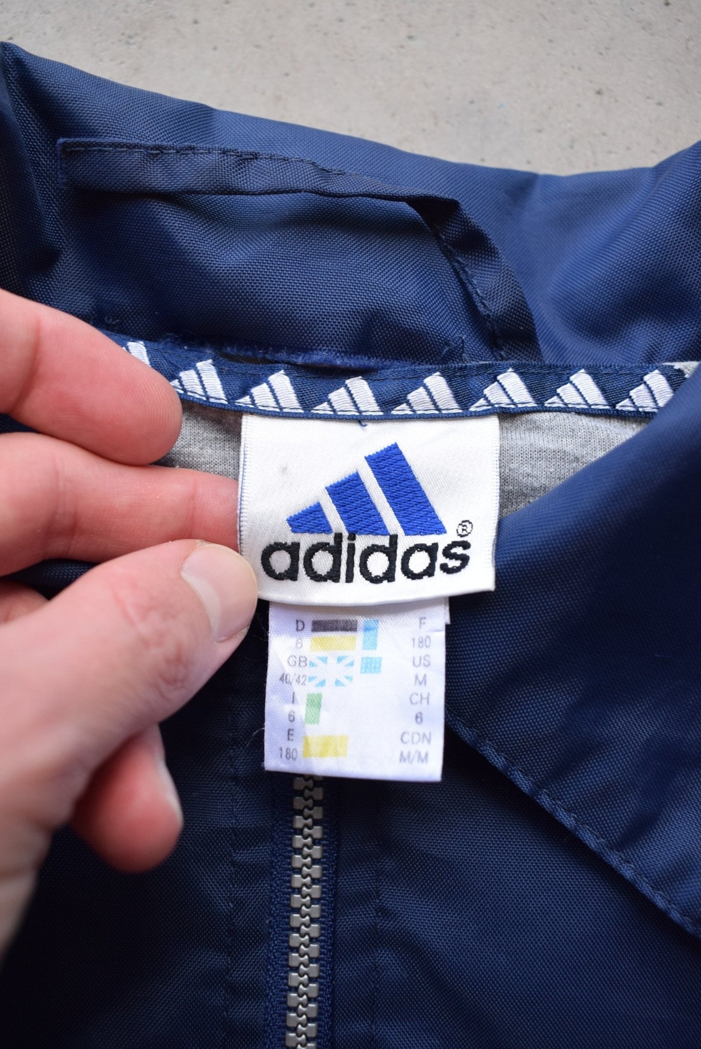 Adidas Navy Embroidered Spellout Jacket — 1990s (L/XL) - Retrospective Store