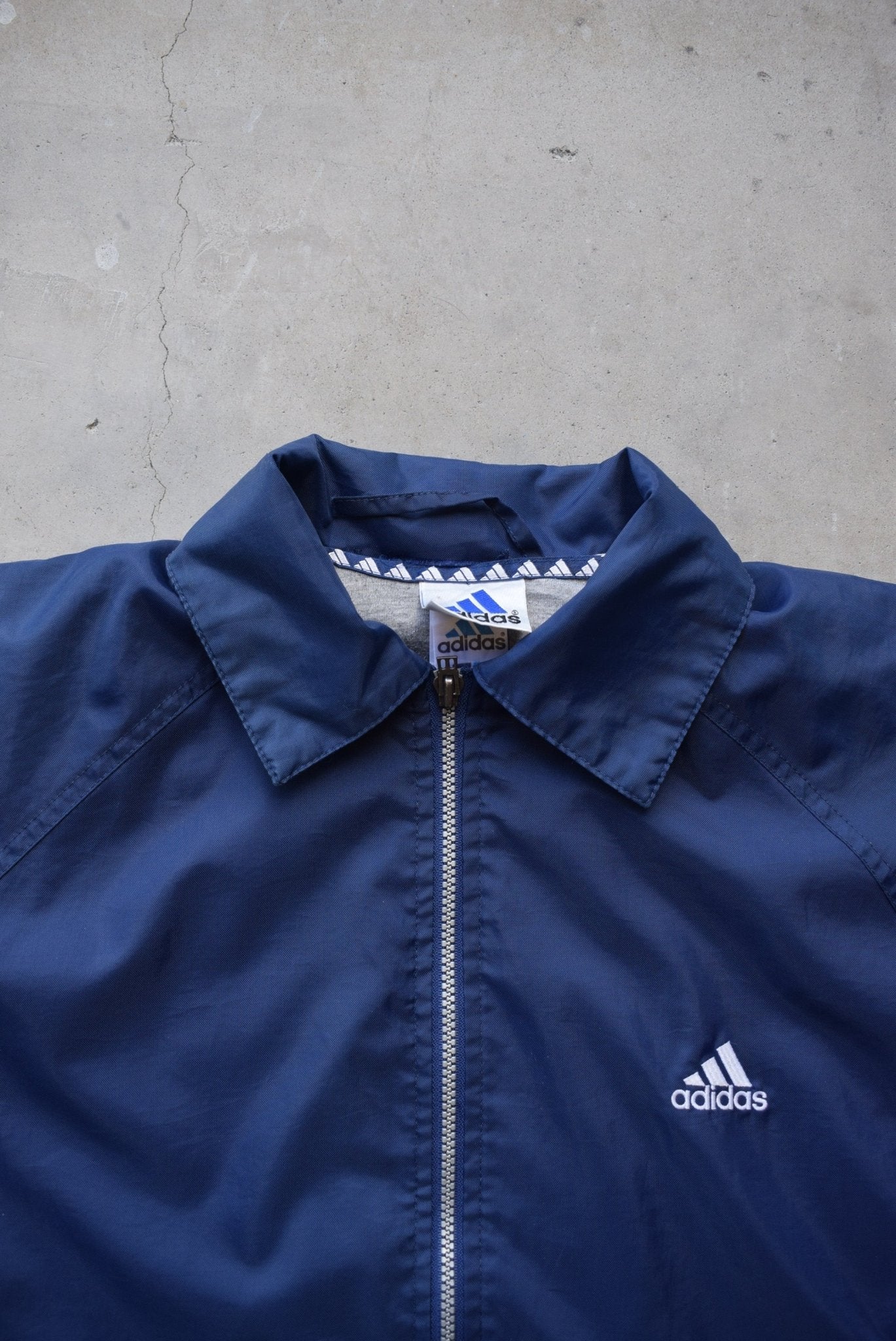 Adidas Navy Embroidered Spellout Jacket — 1990s (L/XL) - Retrospective Store