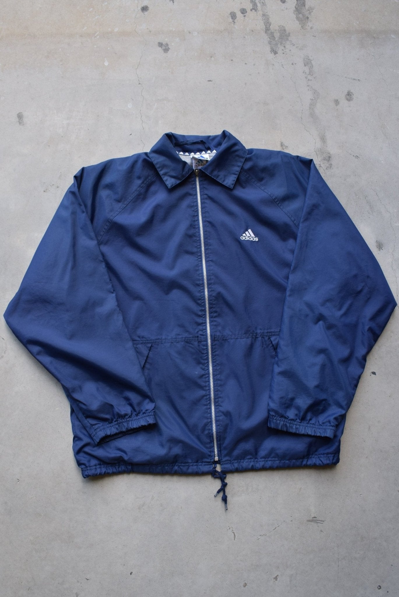 Adidas Navy Embroidered Spellout Jacket — 1990s (L/XL) - Retrospective Store