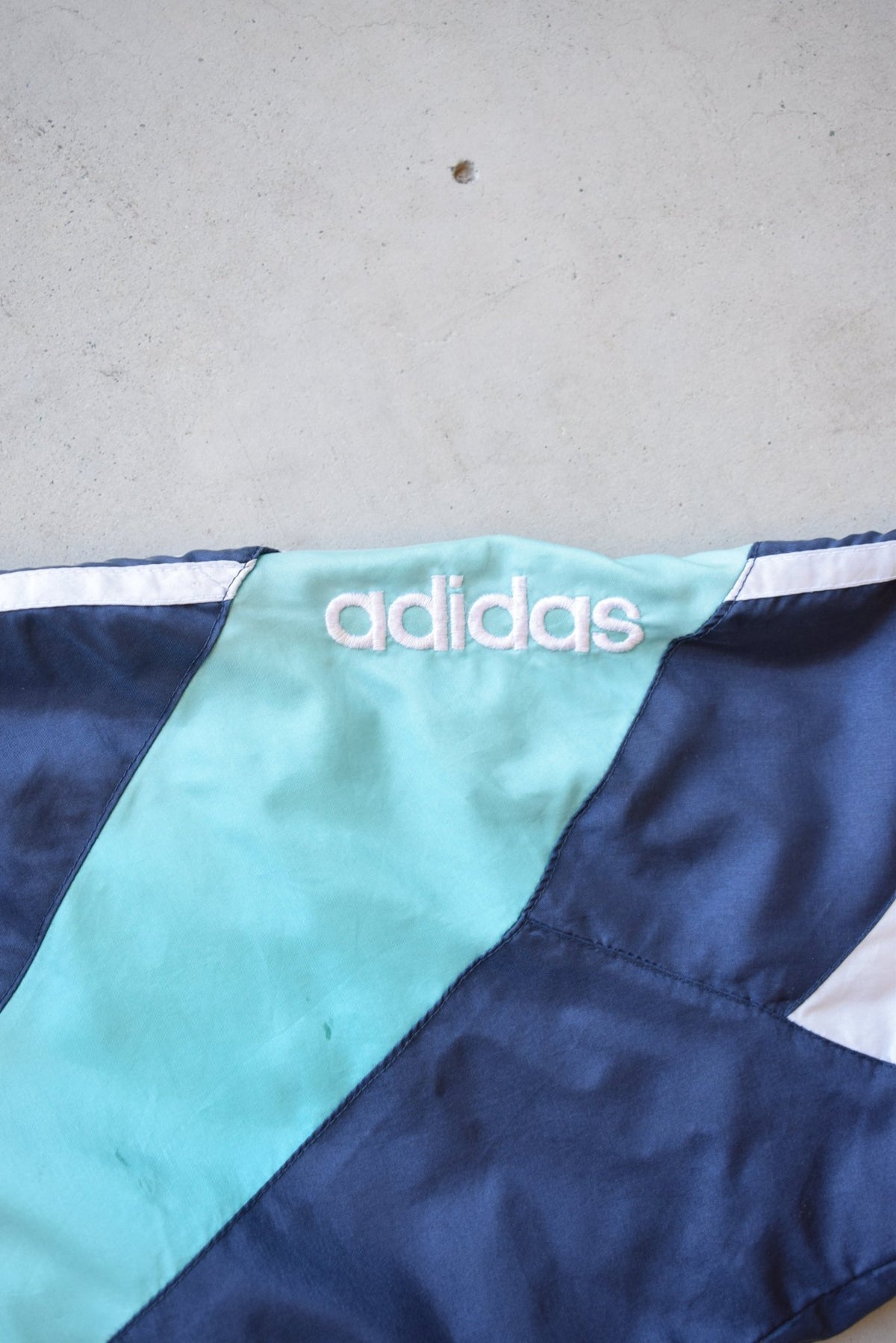 Adidas Navy Embroidered Spellout Jacket — 1990s (S) - Retrospective Store