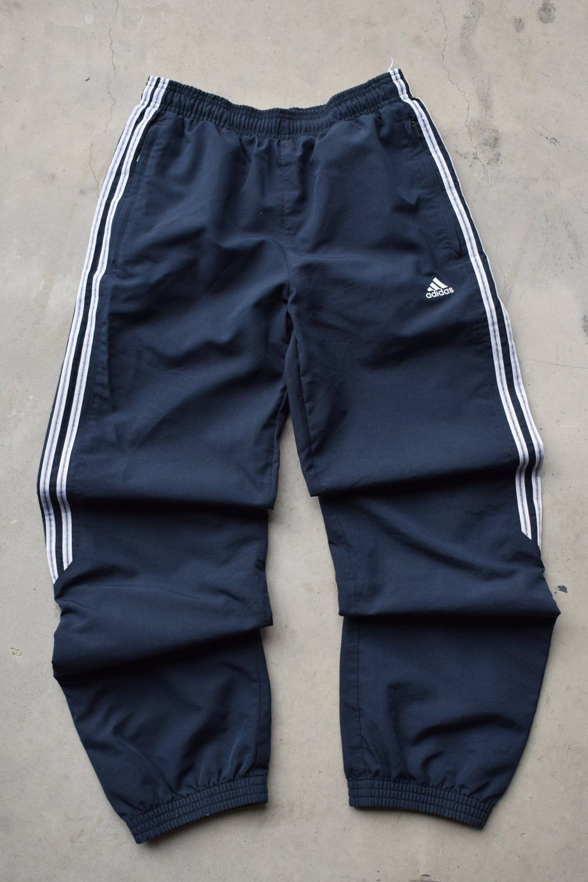 Adidas Navy Embroidered Spellout Track Pants — 2000s (S) - Retrospective Store