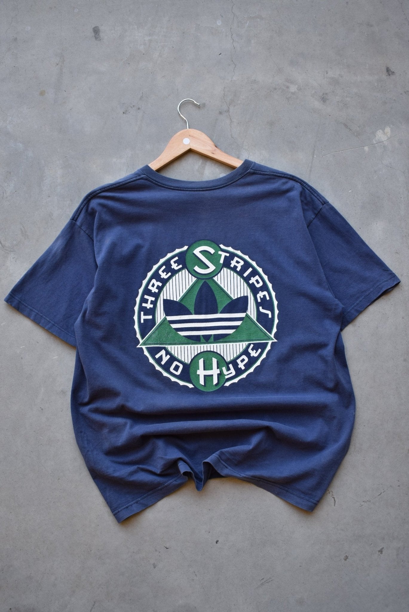 Adidas Navy Graphic Tee — 1990s (L) - Retrospective Store