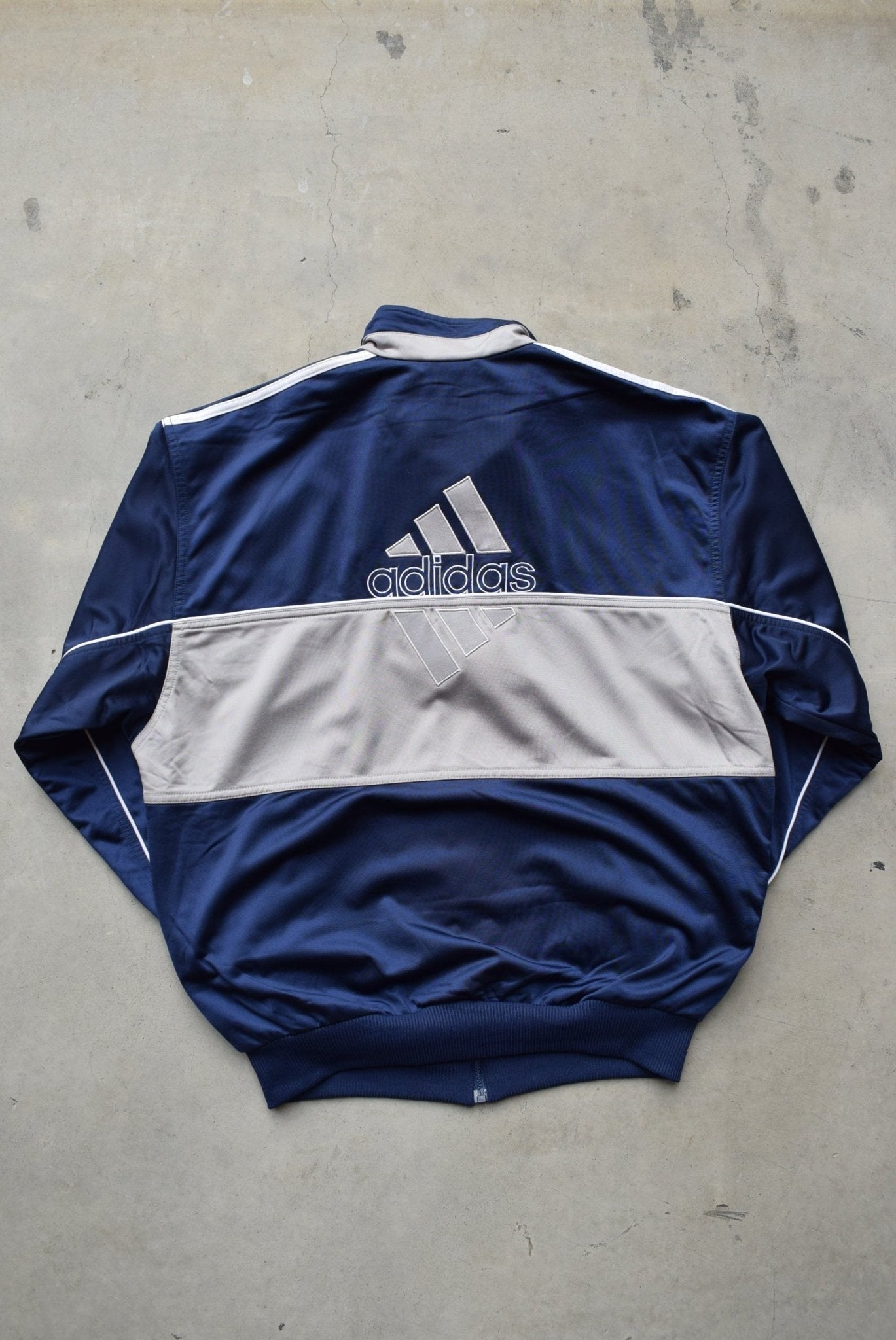 Adidas Navy & Grey Embroidered Logo Jacket — 1990s (M) - Retrospective Store
