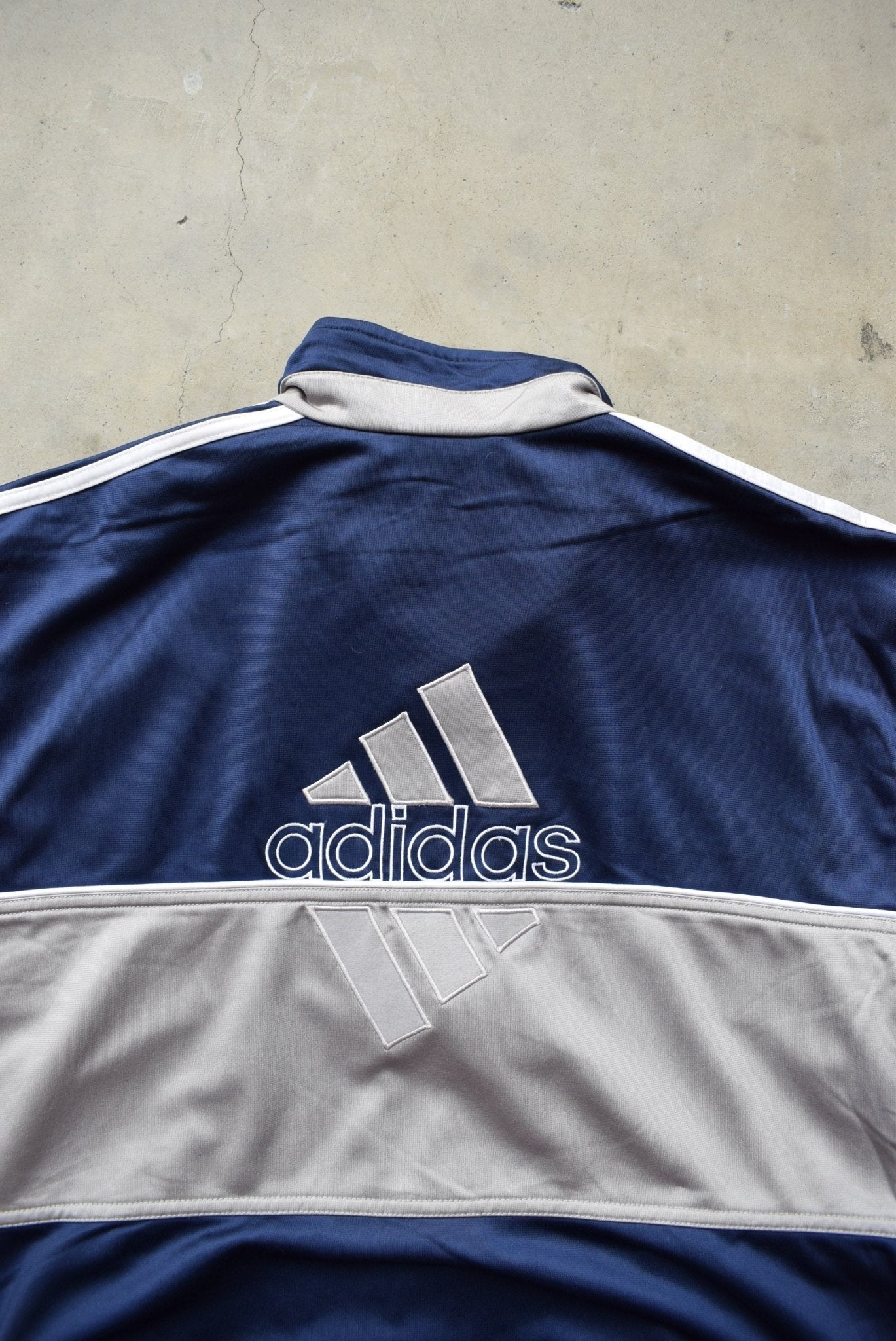 Adidas Navy & Grey Embroidered Logo Jacket — 1990s (M) - Retrospective Store