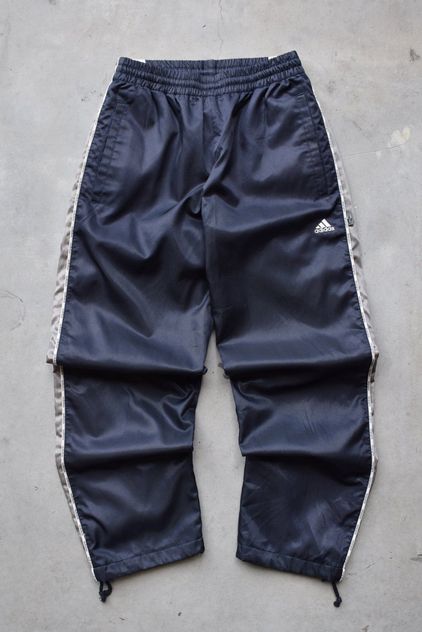 Adidas Navy & Grey Embroidered Logo Track Pants — 2000s (S) - Retrospective Store