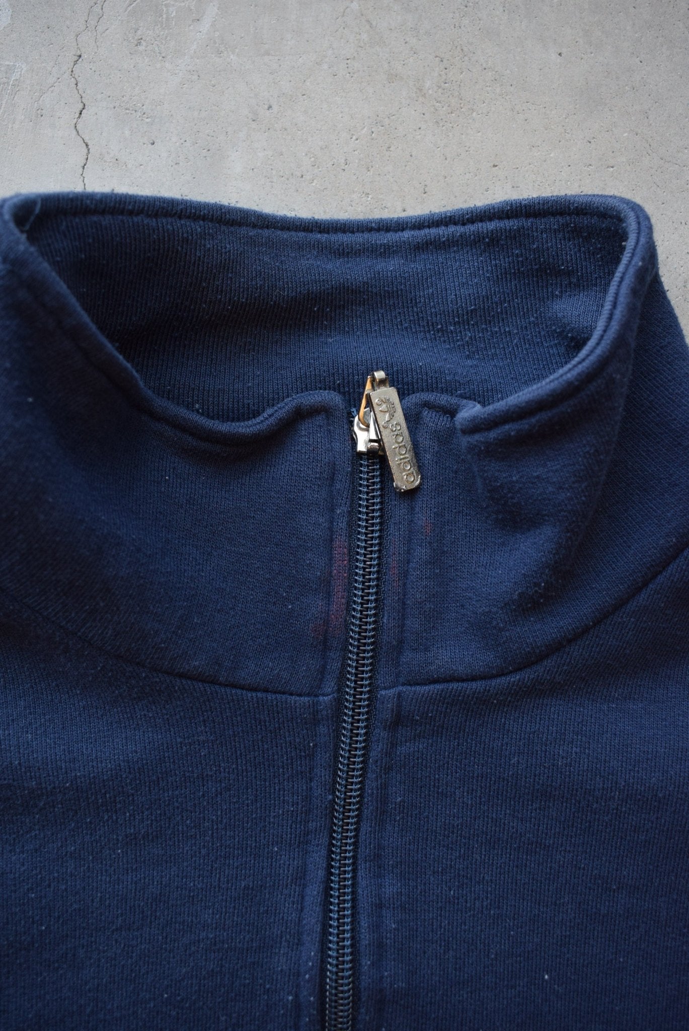 Adidas Navy Spellout Quarter Zip — 1990s (S/M) - Retrospective Store