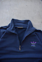 Adidas Navy Spellout Quarter Zip — 1990s (S/M) - Retrospective Store