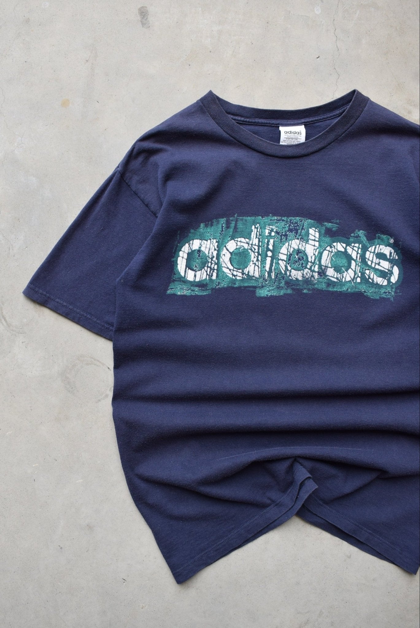 Adidas Navy Spellout Tee — 1990s (M/L) - Retrospective Store