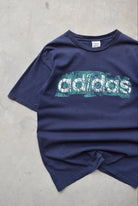 Adidas Navy Spellout Tee — 1990s (M/L) - Retrospective Store