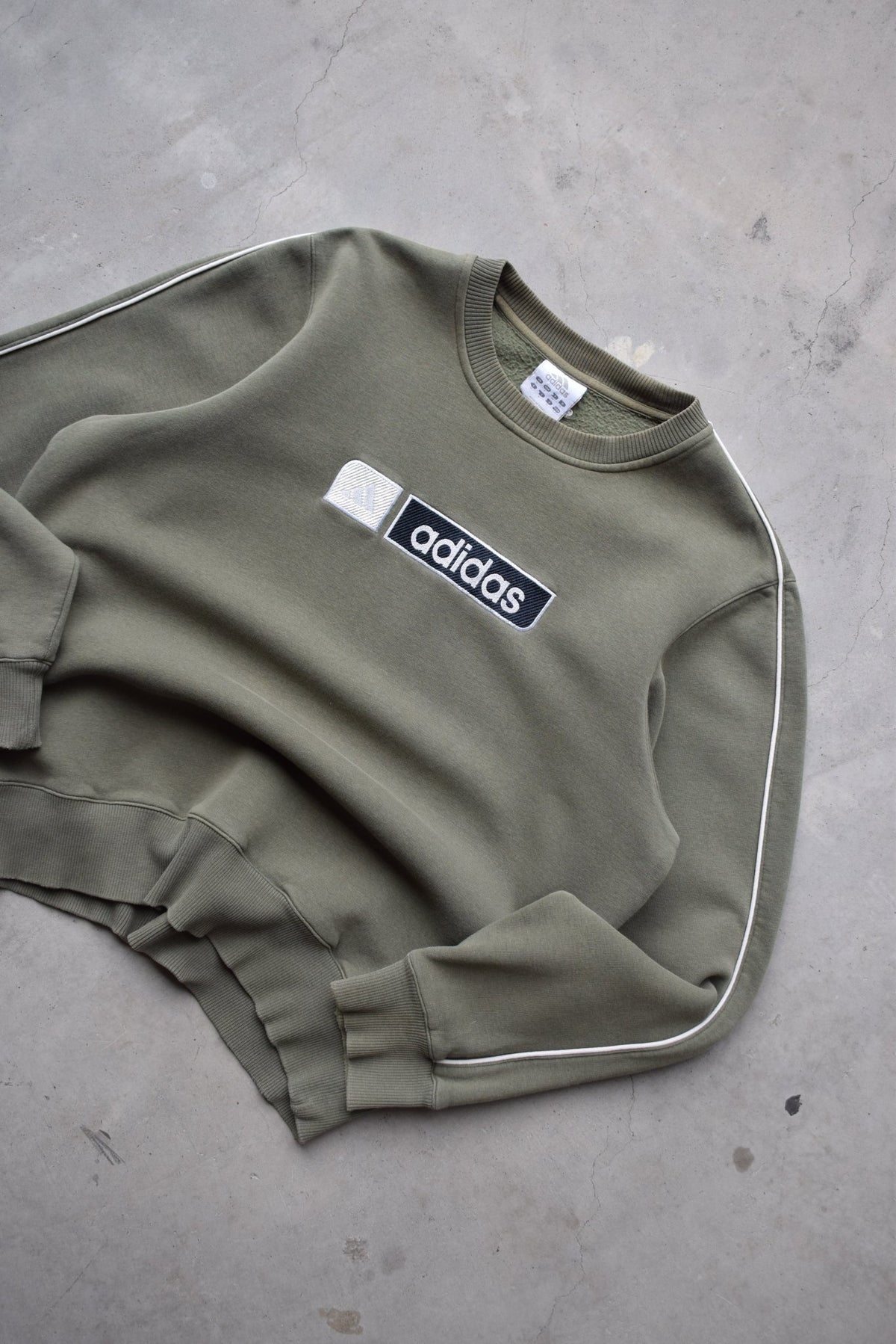 Adidas Olive Green Embroidered Spellout Crewneck — 2000s (M) - Retrospective Store