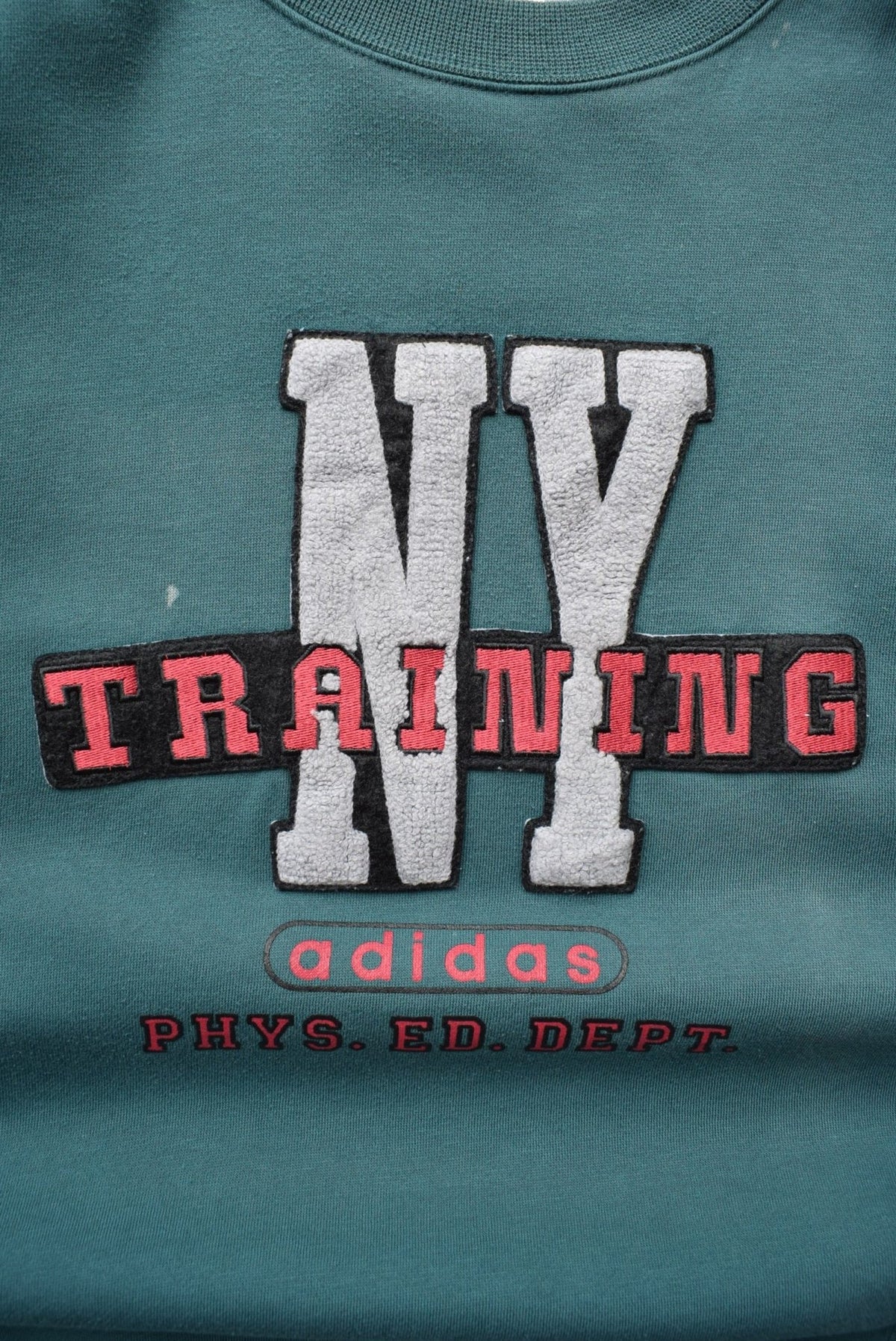 Adidas Phys. Ed. Dept. Green Embroidered Spellout Crewneck — 1990s (M/L) - Retrospective Store
