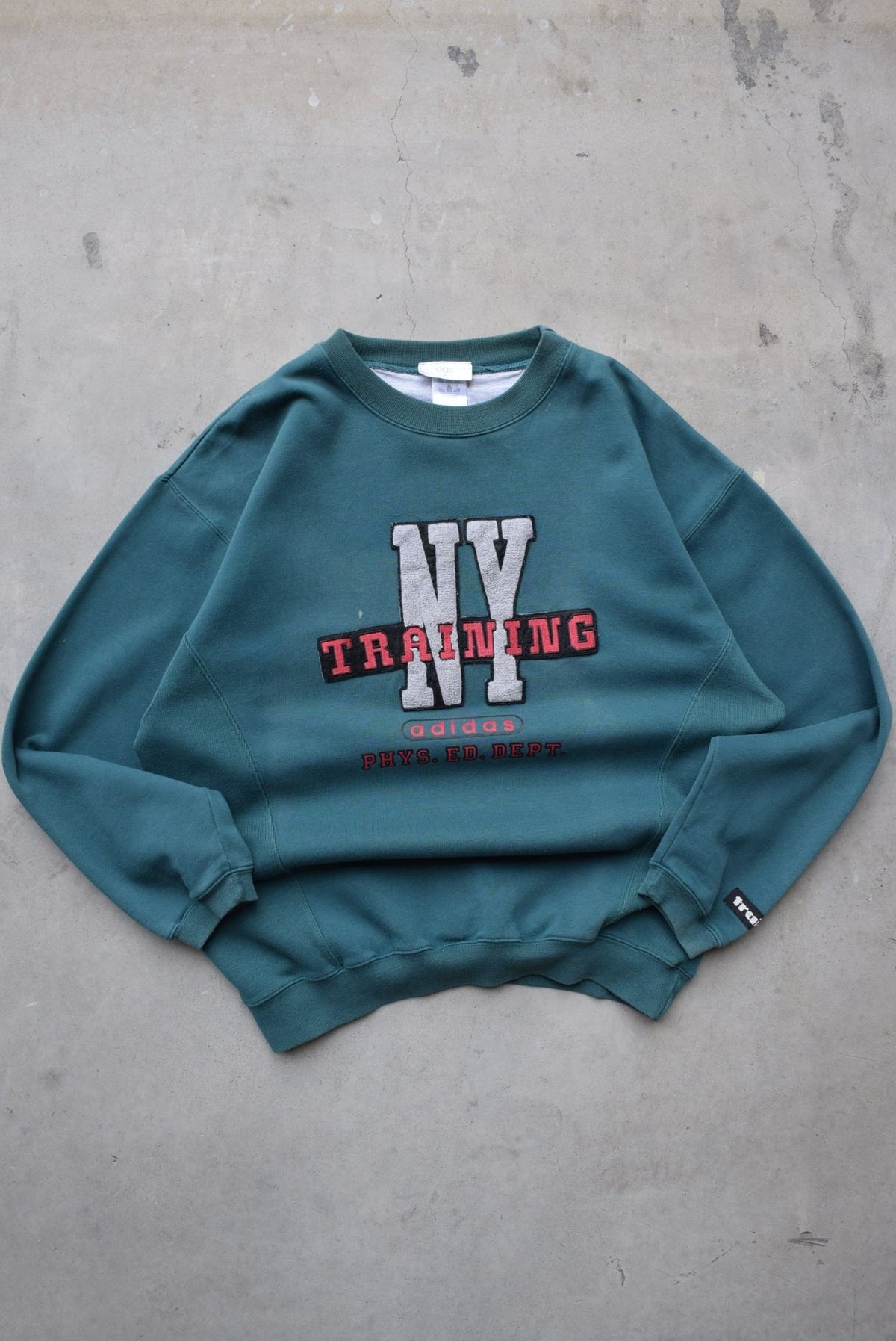 Adidas Phys. Ed. Dept. Green Embroidered Spellout Crewneck — 1990s (M/L) - Retrospective Store