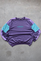 Adidas Purple Graphic Spellout Crewneck — 1980s (XL) - Retrospective Store