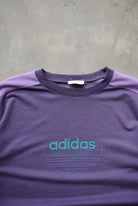 Adidas Purple Graphic Spellout Crewneck — 1980s (XL) - Retrospective Store